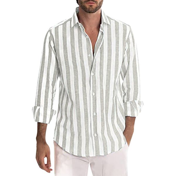 

men's casual shirts summer mens striped shirts casual linen buckle lapel long sleeve shirts streetwear turn down collar shirts camisa, White;black