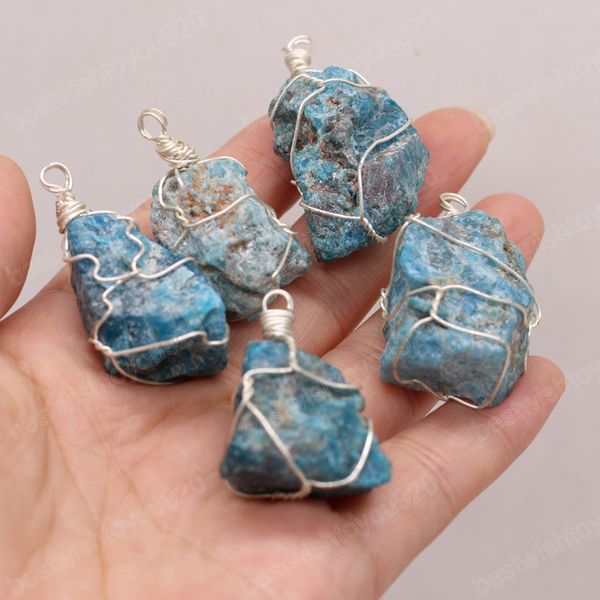 

natural stone crystal bud irregular blue silver wire pendant craft jewelry makingdiy charm necklace earring accessories gift, Bronze;silver