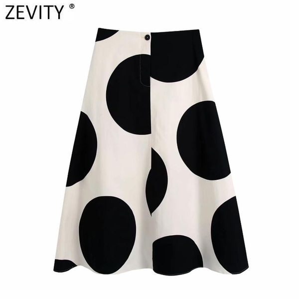 

dresses zevity women vintage polka dots print casual a line skirt faldas mujer female zipper fly side pocket chic midi vestidos qun867, Black;gray