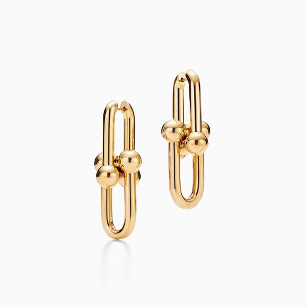 

new fashion sterling silver long u shape stud earring design chain link earrings for women man heart love earwear wedding party designer jew, Golden;silver