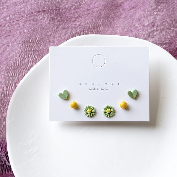 

3pairs/set ceramic ear post stud earrings mixed color round flower star airplane universe planet earring girl women ear jewelry earringsstud, Golden;silver