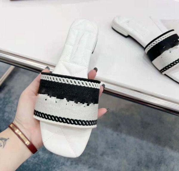 

luxury sandals designer women flip flops slipper fashion genuine leather slides metal chain ladies casual shoes p888#, Black