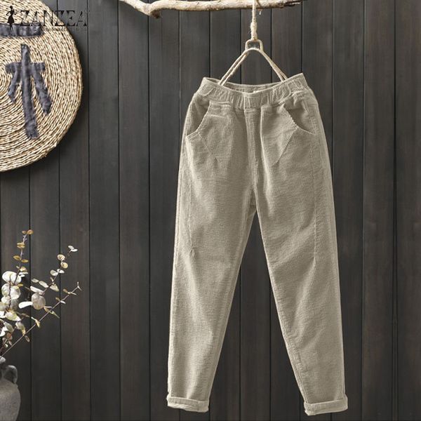 

women's pants capris casual corduroy pants women's autumn harem pants zanzea winter high elastic long pantalon female palazzo turn, Black;white