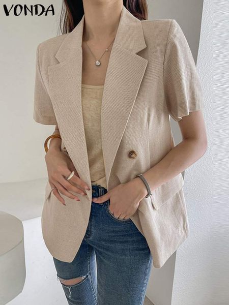 

women's suits blazers vonda women elegant office blazer 2023 fashion coats casual lapel shortsleeve loose solid color outwears oversize, White;black