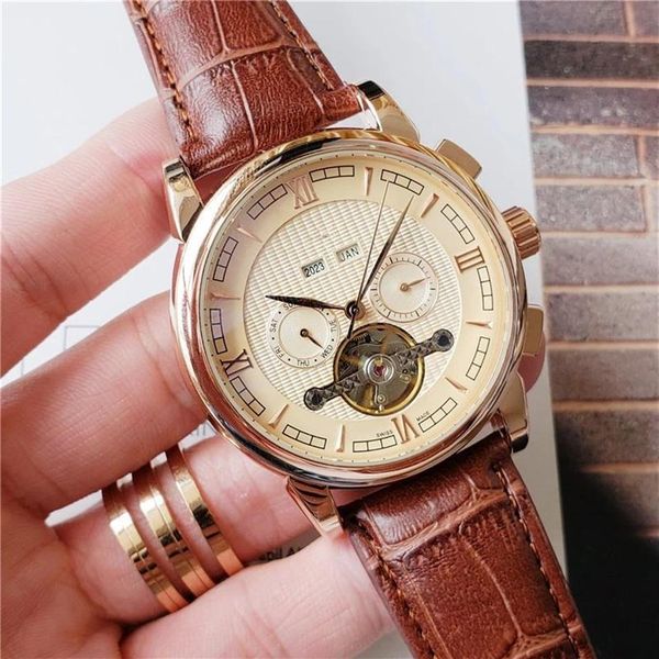 

2021 luxury reloj ph brand watch casual men watches fashion polshorloge dress orologio leather strap automatic machinery215f, Slivery;brown