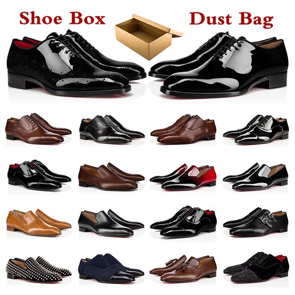 

2023 mens dress shoes casual designers genuine patent leather rivets red shoe flat brown men business party wedding oxfords size 39-47, Black