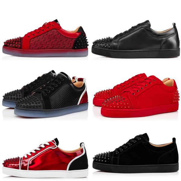 

designer bottomed shoes rivets low studed suede shoe black red white leather mens women fashion chaussures sneakers trainers bottoms loafers