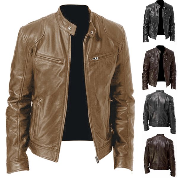 

men's jackets slim leather oblique zipper motorcycle outwear moto biker pu coats size 4xl 230418, Black;brown