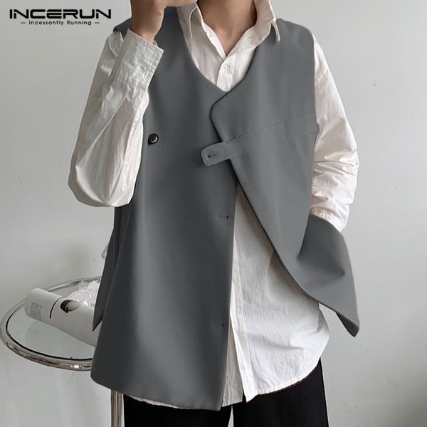 

men's vests 2023 solid color v neck sleeveless button streetwear korean casual waistcoats fashion thin s5xl incerun 230418, Black;white