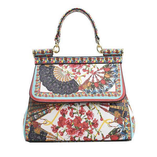 

blue fans graffiti vegan leather satchel handbags women's artistic tote bag painted shoulder bag