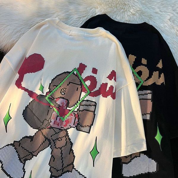 

mens tshirts american retro pixel style printed short sleeved t shirt for men and women loose design couple hip hop half fashion 230417, White;black