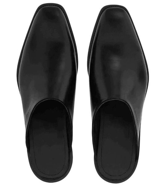 

fashion cover toe muller shoes comfort flats men half slippers cow leather breathable leisure shoes big size 38-46, Black