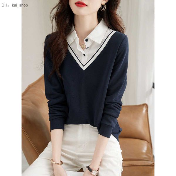 

women's hoodies & sweatshirts 2023 spring and autumn new fashion style versatile fake two piece slim age reducing sweater1, Black