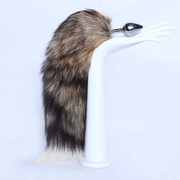 

40cm/16" -real sun fox fur tail plug anal-butt sweet games party cosplay toys, Silver