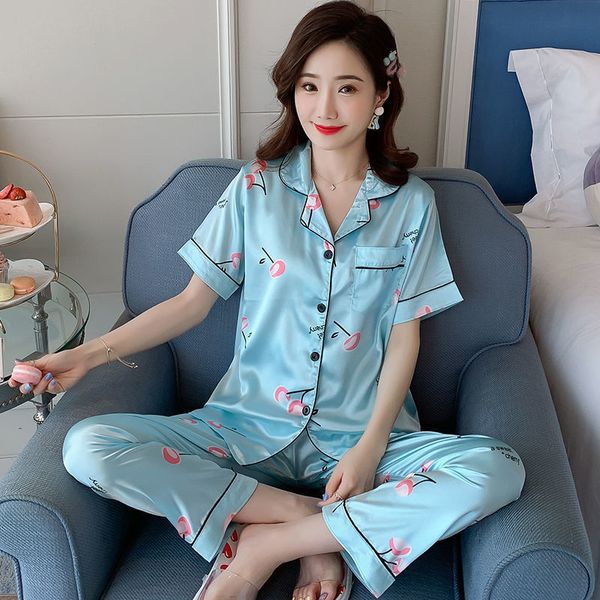 

women's sleepwear short sleeve silk pajamas soft women summer home set girl sleepwear pyjamas 3xl 4xl 5xl 85kg nightwear set women pjs, Black;red