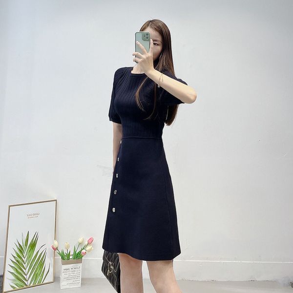 

casual dresses sandro puff sleeve single dress breasted asymmetric knit sleeves dress for women, Black;gray