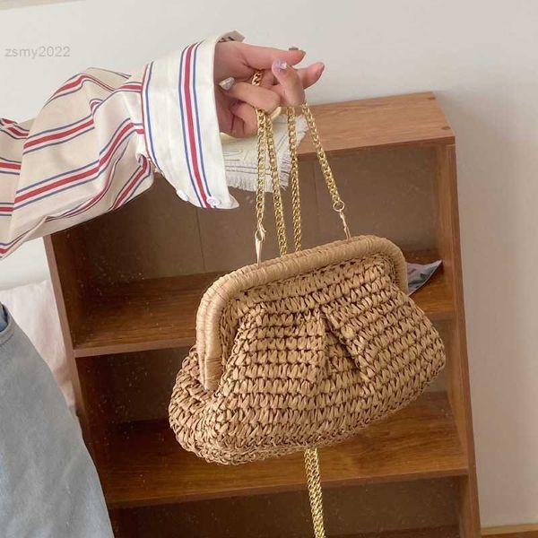 

shoulder bags women shoulder bag bohemian straw shell bag summer woven rattan handbags chains clip crossbody bags for women 2023 beach pouch
