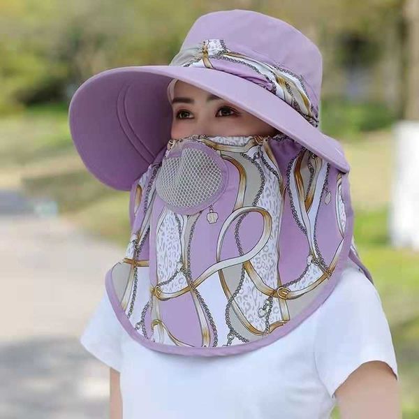 

other fashion accessories summer women outdoor print fisherman hat uv protection wide brim garden work shade hat breathable face mask detach, Silver