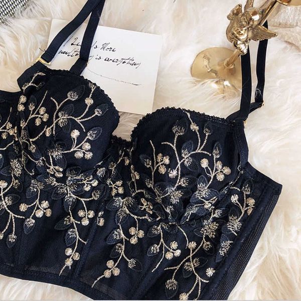 

women's tanks camis high street women's camisole 2022 new fashion embroidered 3d petal bustier bra cropped female thin underwear, White