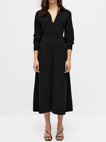 

dresses wopmen vneck waist narrow hem slit long threequarter sleeve summer casual chiffon dress, Black;gray