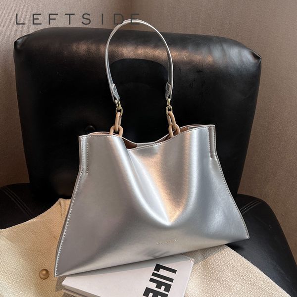 

evening bags leftside silver leather big shoulder side for women trend vintage y2k handbags and purses lady tote bag 230417