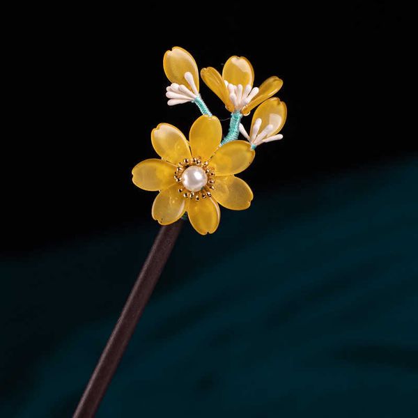 

hairpins new hanfu headdress chinese style ancient costume hairpin wooden imitation jade flower tassel step rocking girl hair stick w0417, Golden;silver
