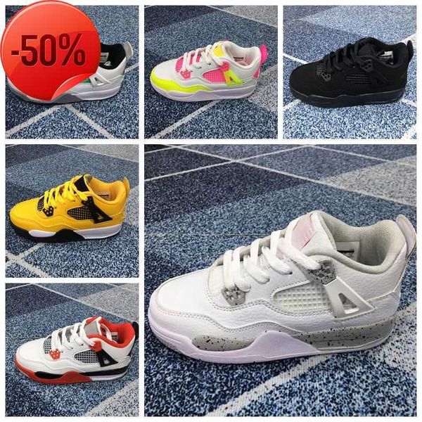 

jumpman 2023 white oreo td 4s kids baketball shoes rasta lemon venom alternate pure money school boys girls toddler fire red sneakers child, Black