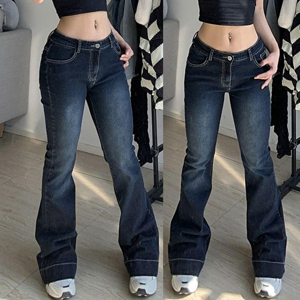 

women's jeans bell bottom for women low waist trousers stylish gradient blue flare fashion ladies denim pants rise skinny 230418