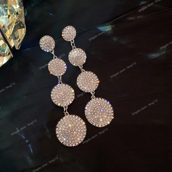 

2021 four round full rhinestone drop earrings for women big party long tassel crystal earrings weddings engagement jewelry earringsdangle ea, Silver