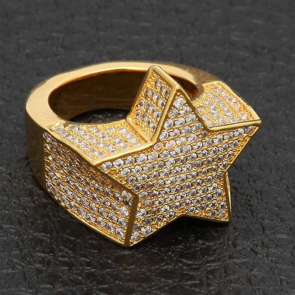 

men fashion copper gold silver rosegold color plated exaggerate ring iced out cz stone star shape ring jewelry251v, Golden;silver