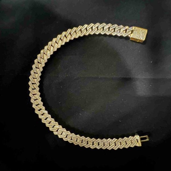 

custom fine jewelry 925 silver vvs iced out hip hop 18k gold plated moissanite prong cuban link chain set necklace