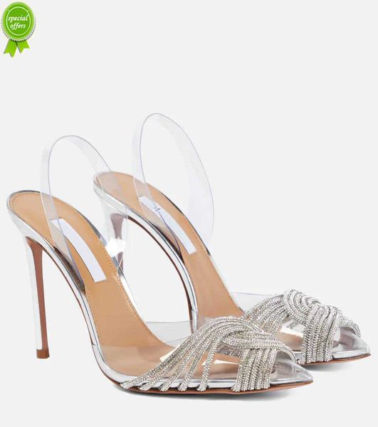 

designer sandals shoes aquazzura perfect pumps gatsby 105 embellished slingback pumps slingback clear pvc stiletto heels shoes, Black