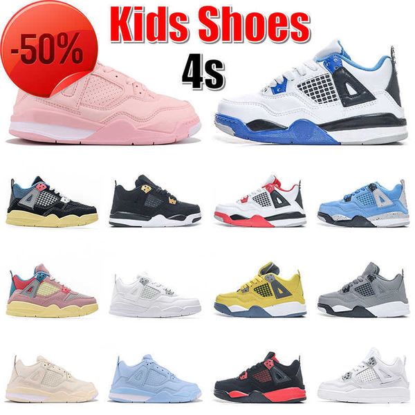 

4s kids sports basketball shoes jumpman 4 infants youth toddlers sneakers sail pink motorsports fire red university blue bred lightning boys, Black
