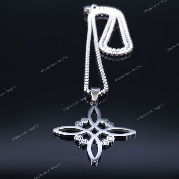 

witchcraft stainlesssteelwitch knotpendant necklace for womenman silvercolor wicca chainnecklaces jewelrynudo de bruja fashion jewelryneckla, Silver