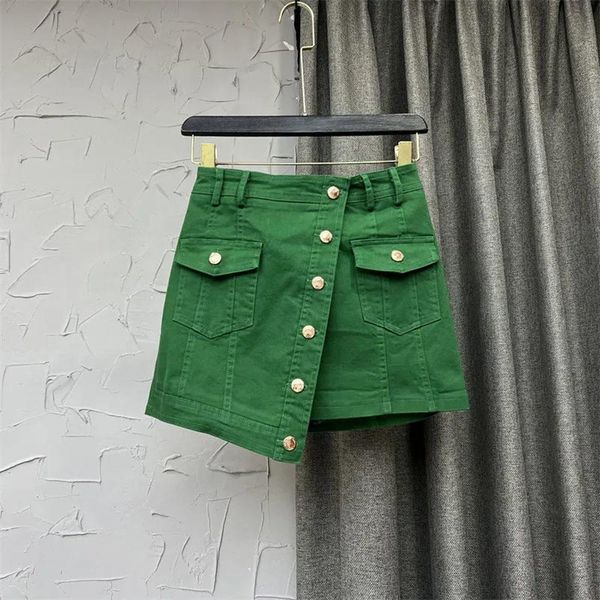 

dresses green fashion denim short skirts womens summer 2022 chic girl irregular oblique button high waist elasticity jean mini skirt, White;black