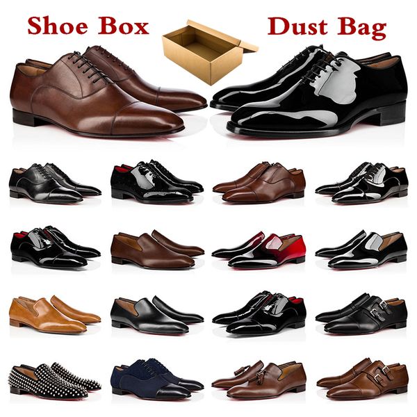 

mens dress shoes casual designers genuine patent leather rivets red shoe flat brown men business party wedding oxfords size 39-47, Black