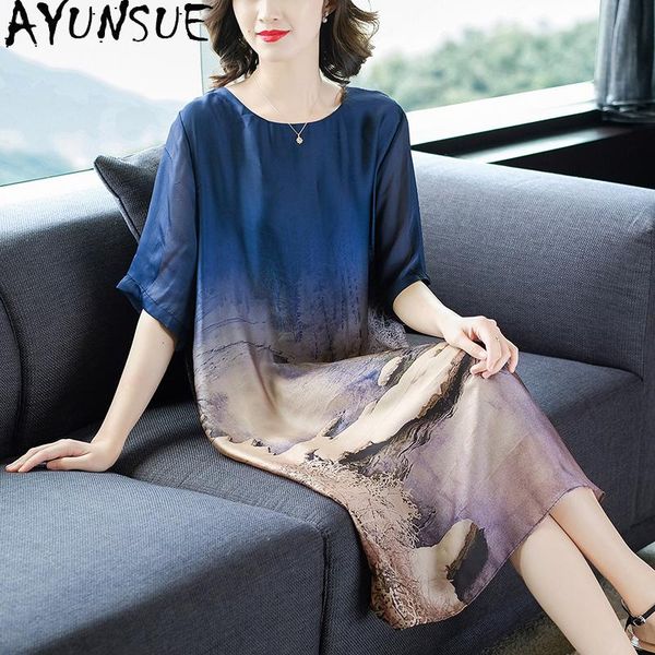 

dresses ayunsue kobieta sukienka jedwabna lato 2021 kwiatowa w stylu casual ubrania sukienka kobieta midi sukienki vintage dla kobiet par, Black;gray