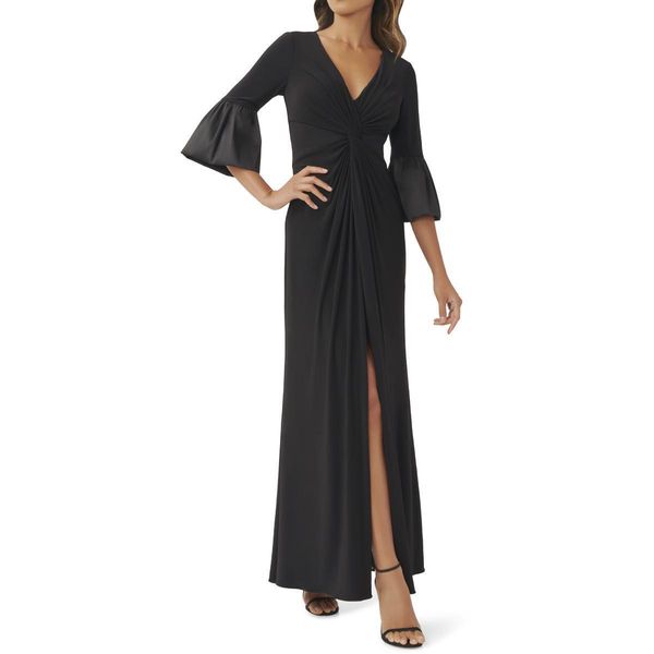 

womens front twist maxi formal evening dress gown, Black;red