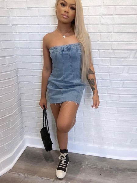 

2023 women denim dresses fashion solid color clothing sleeveless casual skinny dresses summer clothes dhl 9739, Black;gray