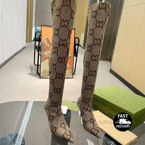 

boots the hacker project aria knitted sock over knee-high tall stiletto boots stretch thigh-high pointed toe ankle booties for women luxury, Black