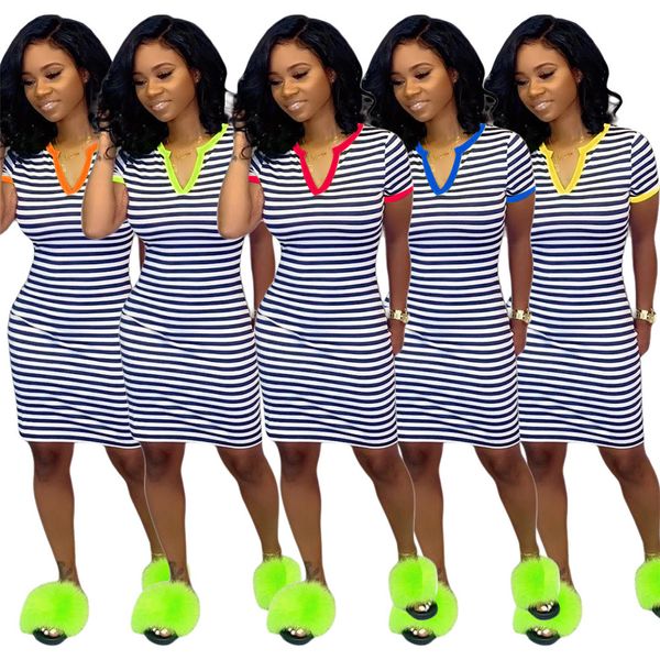 

new designer summer striped dresses women clothes short sleeve v neck dress casual stripe bodycon dress y2k streetwear bulk items wholesale, Black;gray