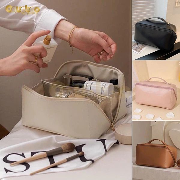 

cosmetic bags cases cream leather makeup bag ladies luxury organ pillow bags pu cosmetic bag large travel bag 230418