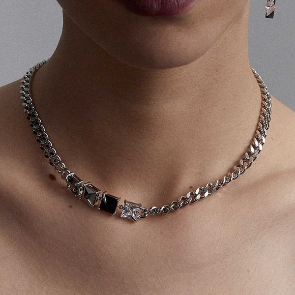 

pendant necklaces 2022 fashion trend black and white contrast crystal cube stainless steel nacklace for women men egirl grunge emo y2k jewel, Silver