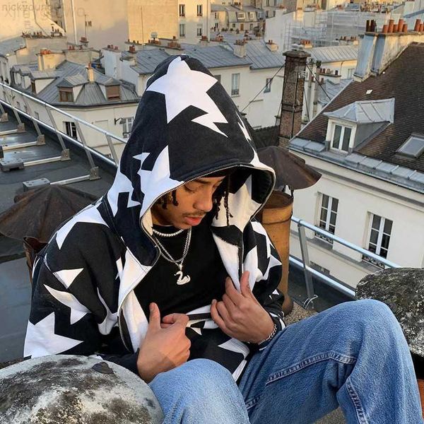 

xingqing y2k sweatshirt men star print long sleeve hooded 2000s aesthetic clothes zip up streetwear fairycore grunge jacket y2208184ka64ka6, Black