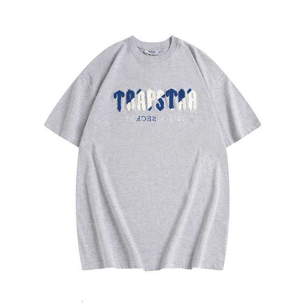 

trapstar blue white letter round neck short sleeve towel embroidered short sleeve shorts casual set fashion us uk high street fashion 2023, White;black
