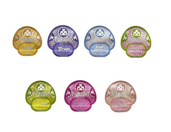 

7 styles polkadot mushroom gummy gummies bags 3.5g 3.5gram empty candy edible package mylar bag peach blue berry grape strawberry water melo