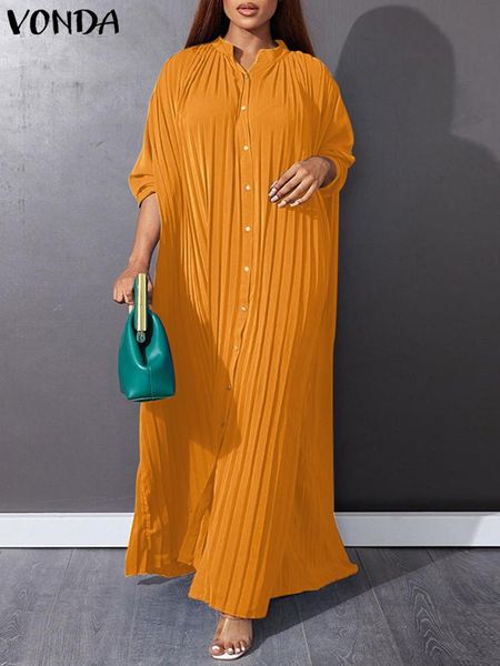 

dresses 2022 vonda autumn vintage long dress women holiday maxi sundress long sleeve button up dress casual party loose shirt vestidos, Black;gray