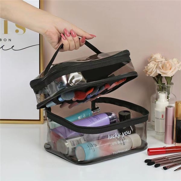 

cosmetic bags cases multifunction double transparent cosmetic bag women make up case large capacity travel makeup organizer toiletry beauty
