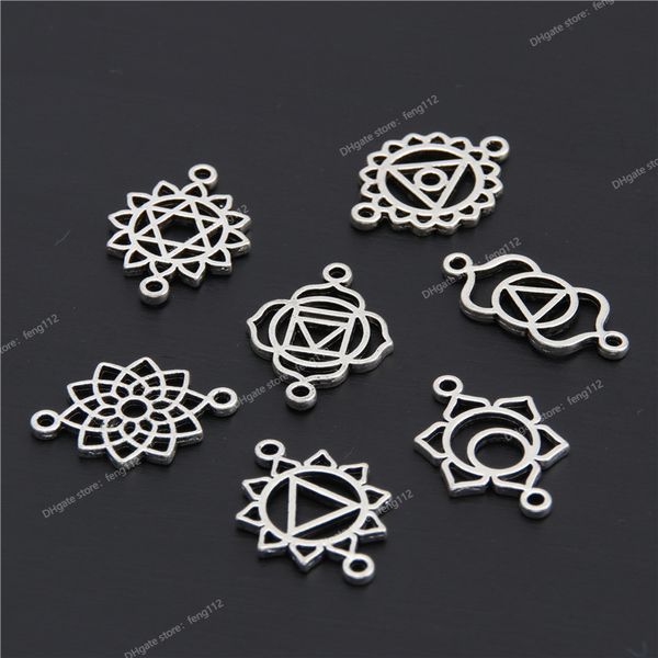 

21pcs 7 chakra silver color zinc alloy mandala yoga charm connector om pendant fit handmade jewelry fashion jewelrycharms mandala connectors
