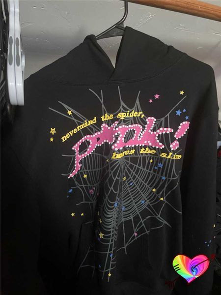 

men's hoodies sweatshirts pink puff print web young thug spider hoodie men women hip hop spder sweatshirts heavy fabric pullovers, Black